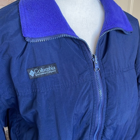 Columbia 90s Ski Jacket Navy Nylon Royal Blue Fleece Cinch Waist Size Medium - Picture 5 of 11